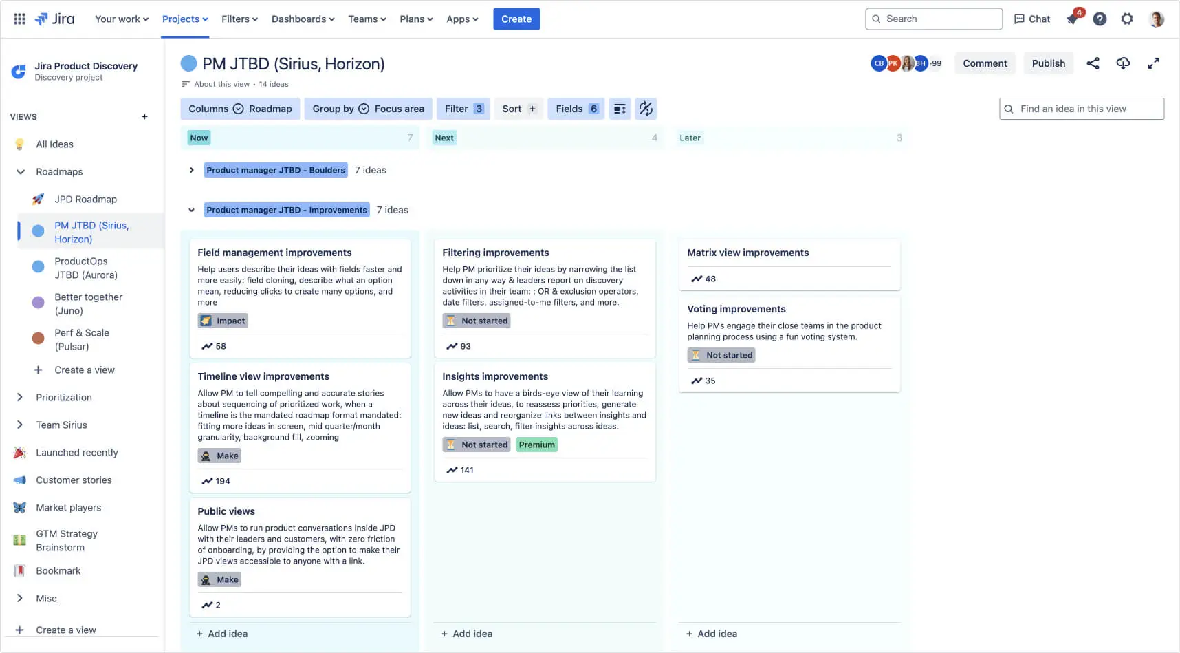 Roadmap for product team looking at core PM jobs to be done
