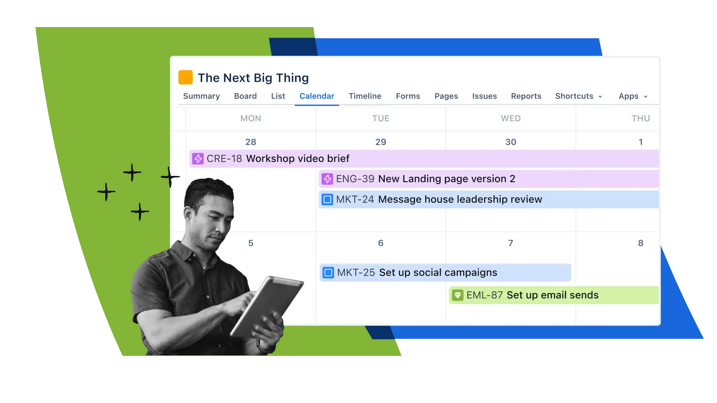 Visión general del panel de Jira con una vista completa del progreso del proyecto, la finalización de las tareas y el seguimiento de los objetivos.