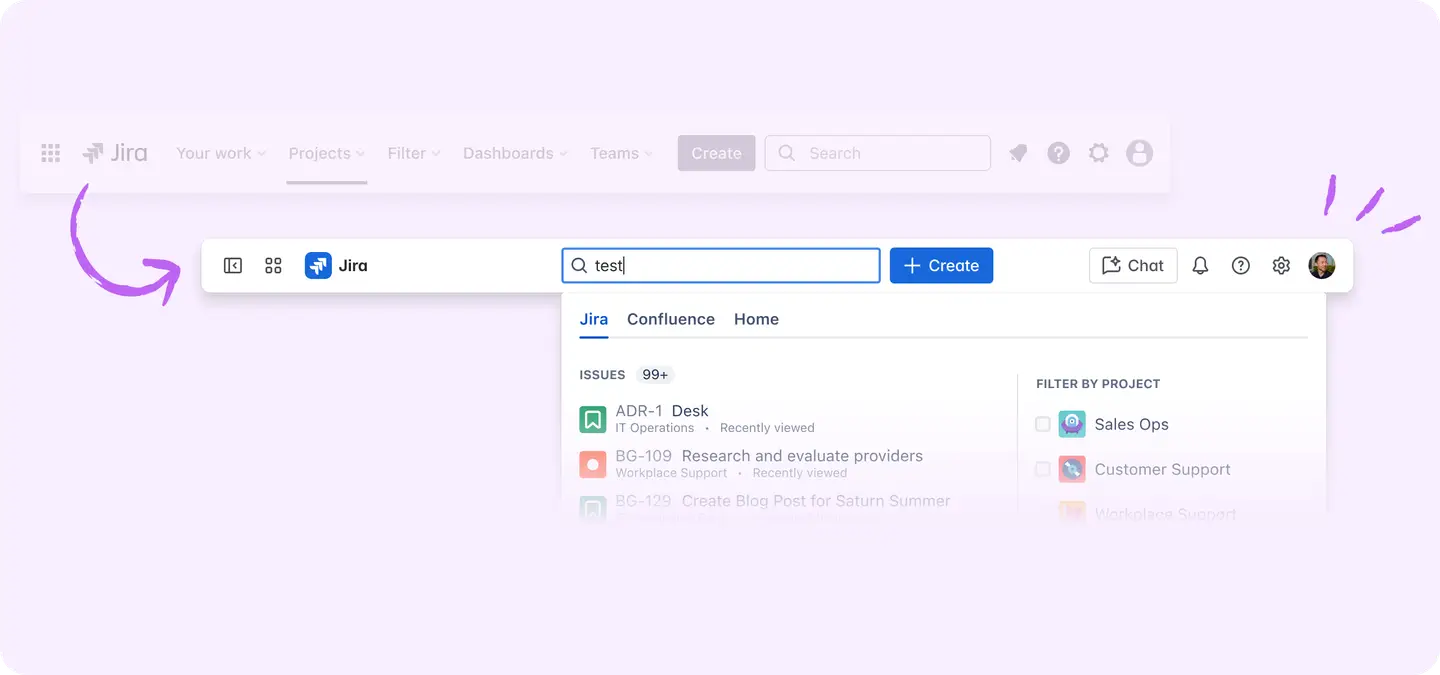 What is Jira’s top navigation screenshot