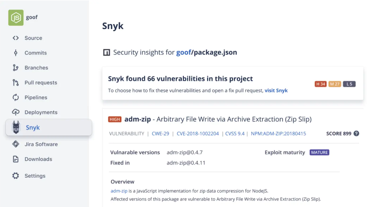 Snyk — zrzut ekranu