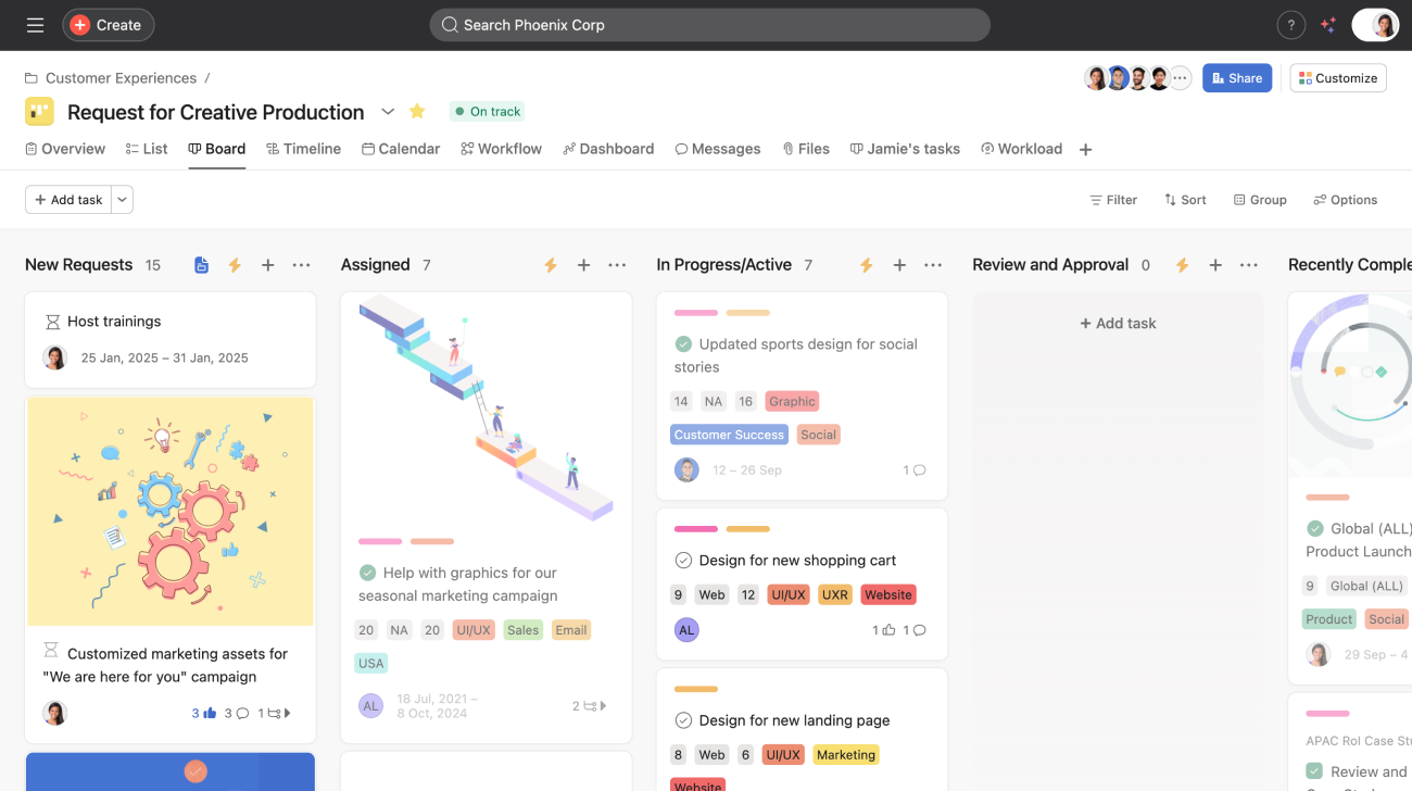 Beispiel für Board-Ansicht-Feature von Asana