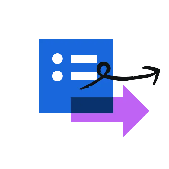 Illustration of a blue box with a purple arrow pointing