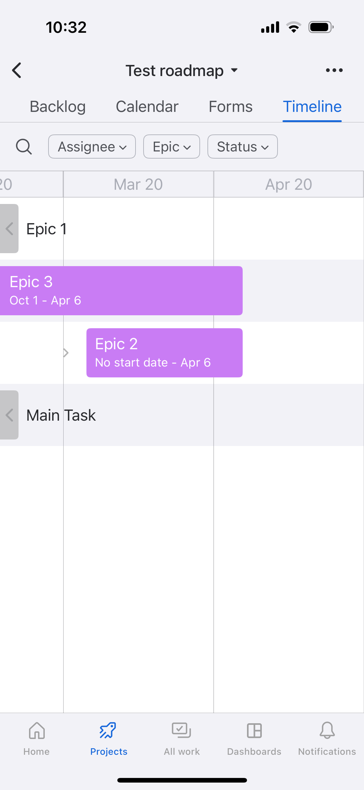 Chart view of a roadmap (example shown on Android)