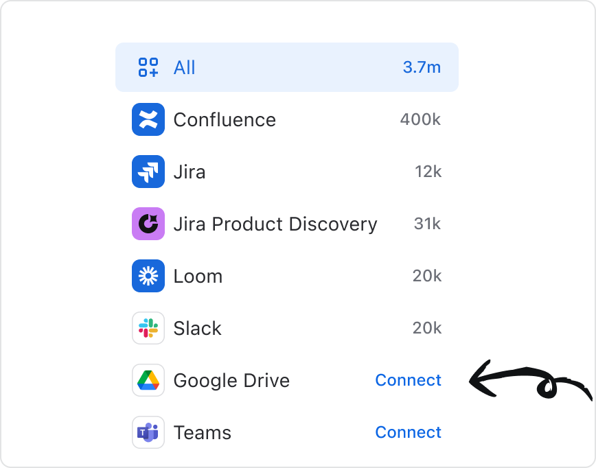 Подключение Rovo к Google Диску в браузере