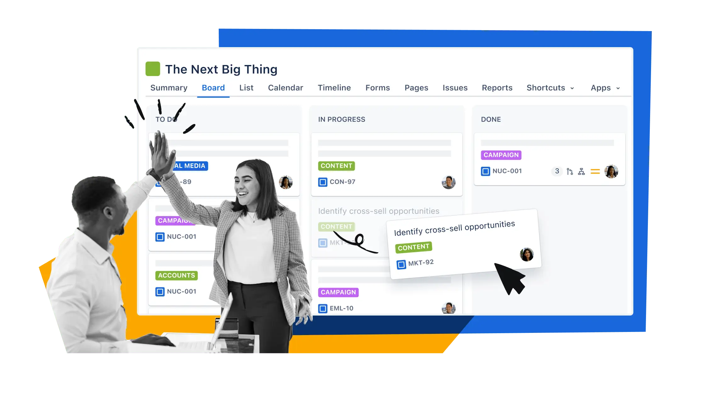 Visión general del panel de Jira con una vista completa del progreso del proyecto, la finalización de las tareas y el seguimiento de los objetivos.
