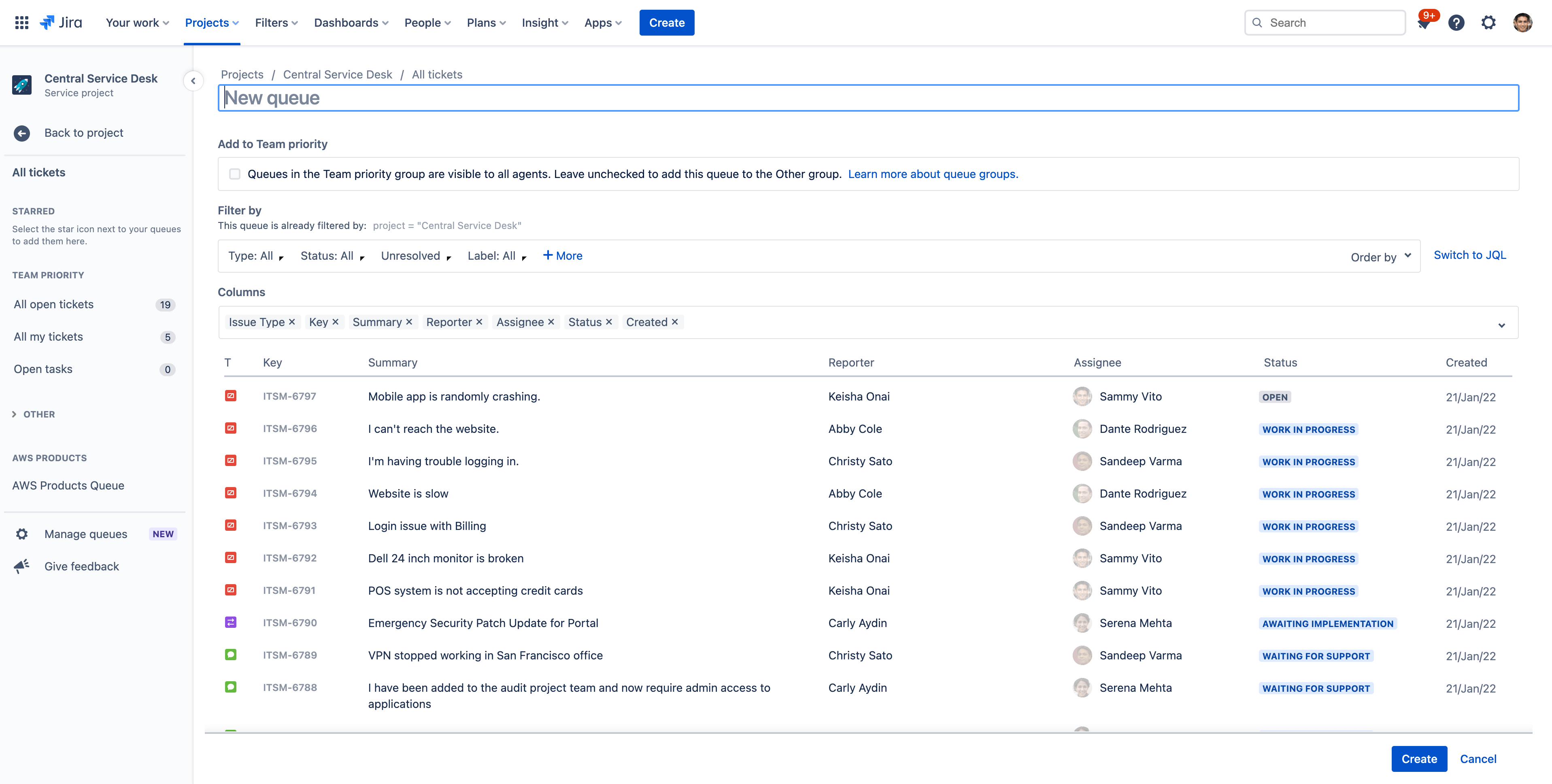 Снимок экрана Jira