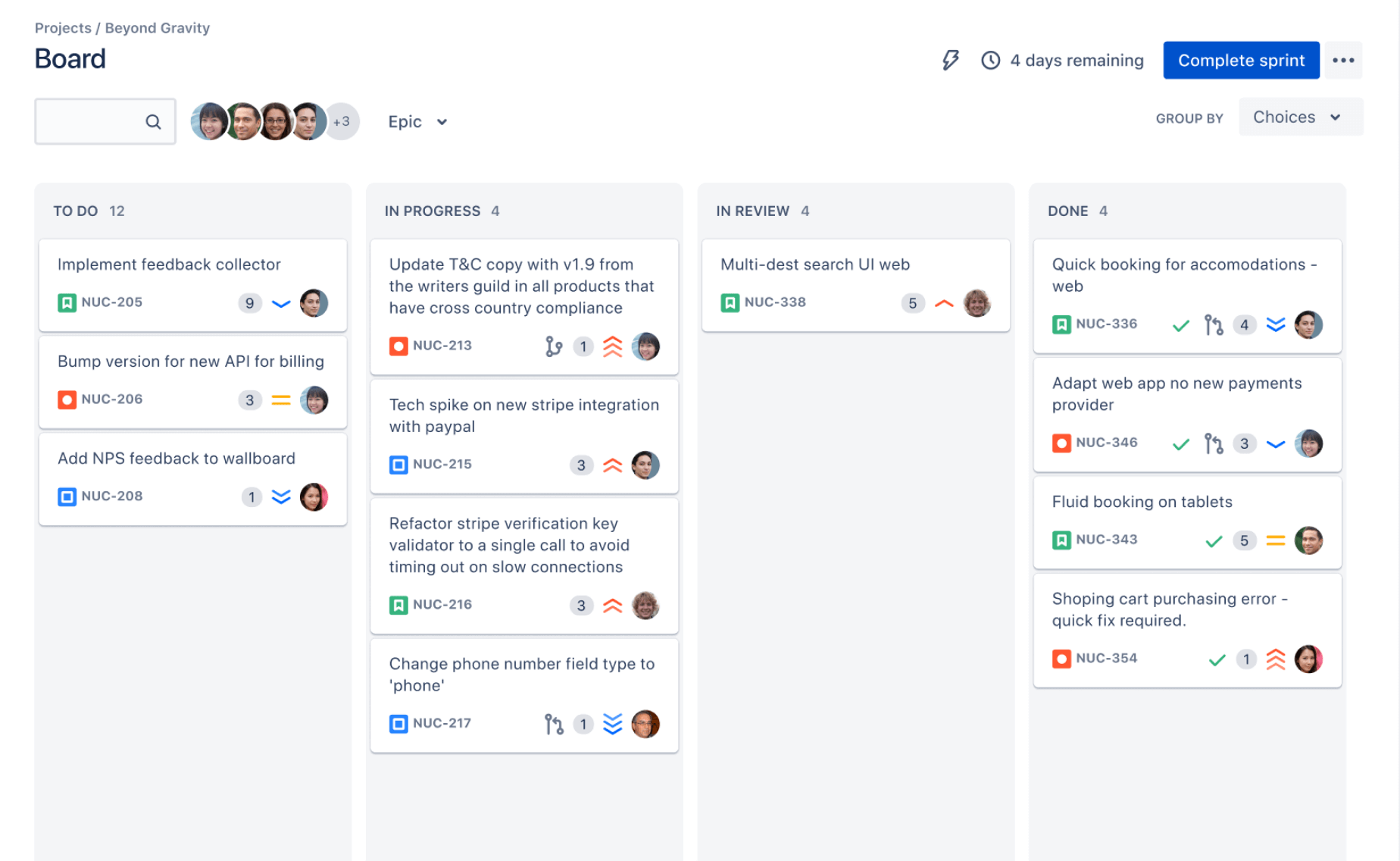 Captura de pantalla de kanban de JSW
