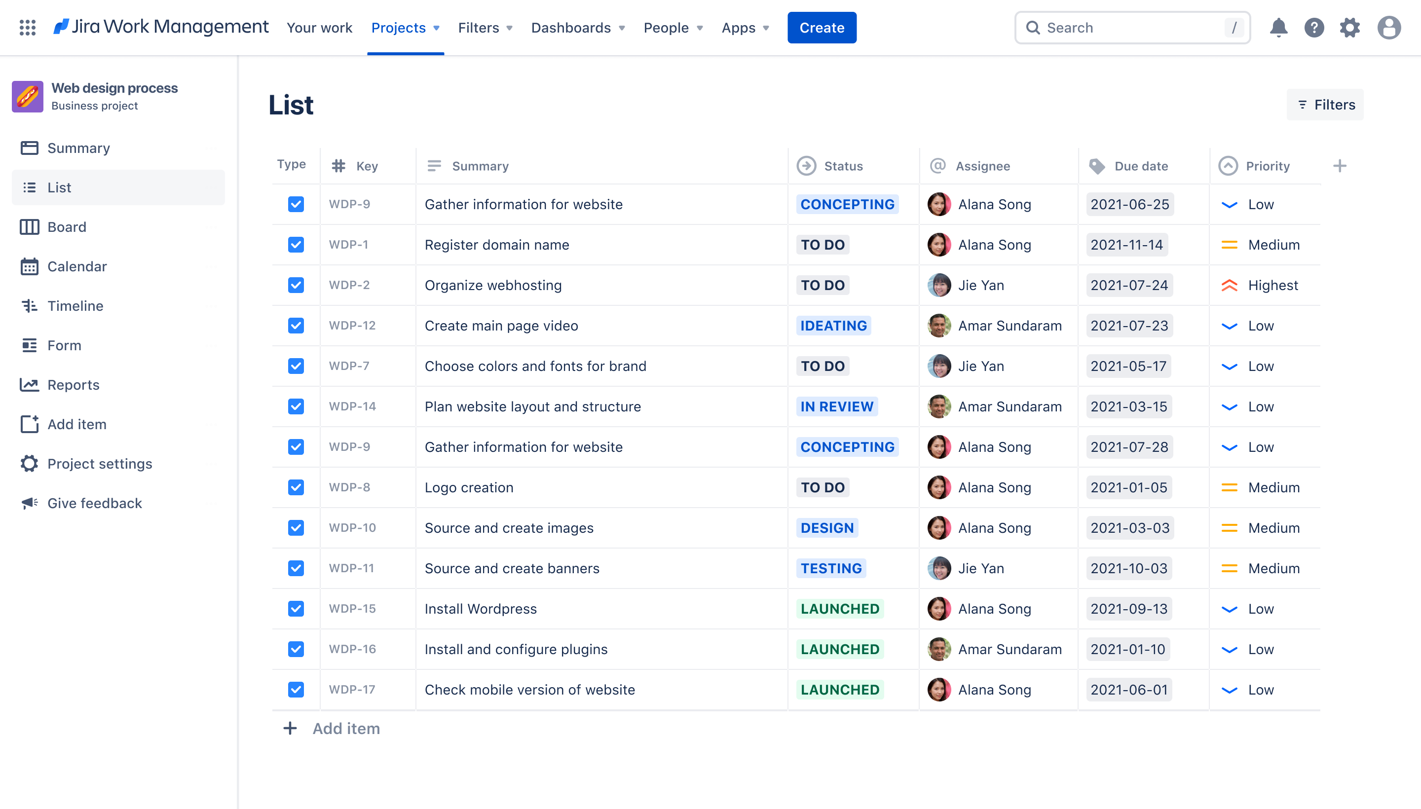 Предпросмотр представления списка в Jira