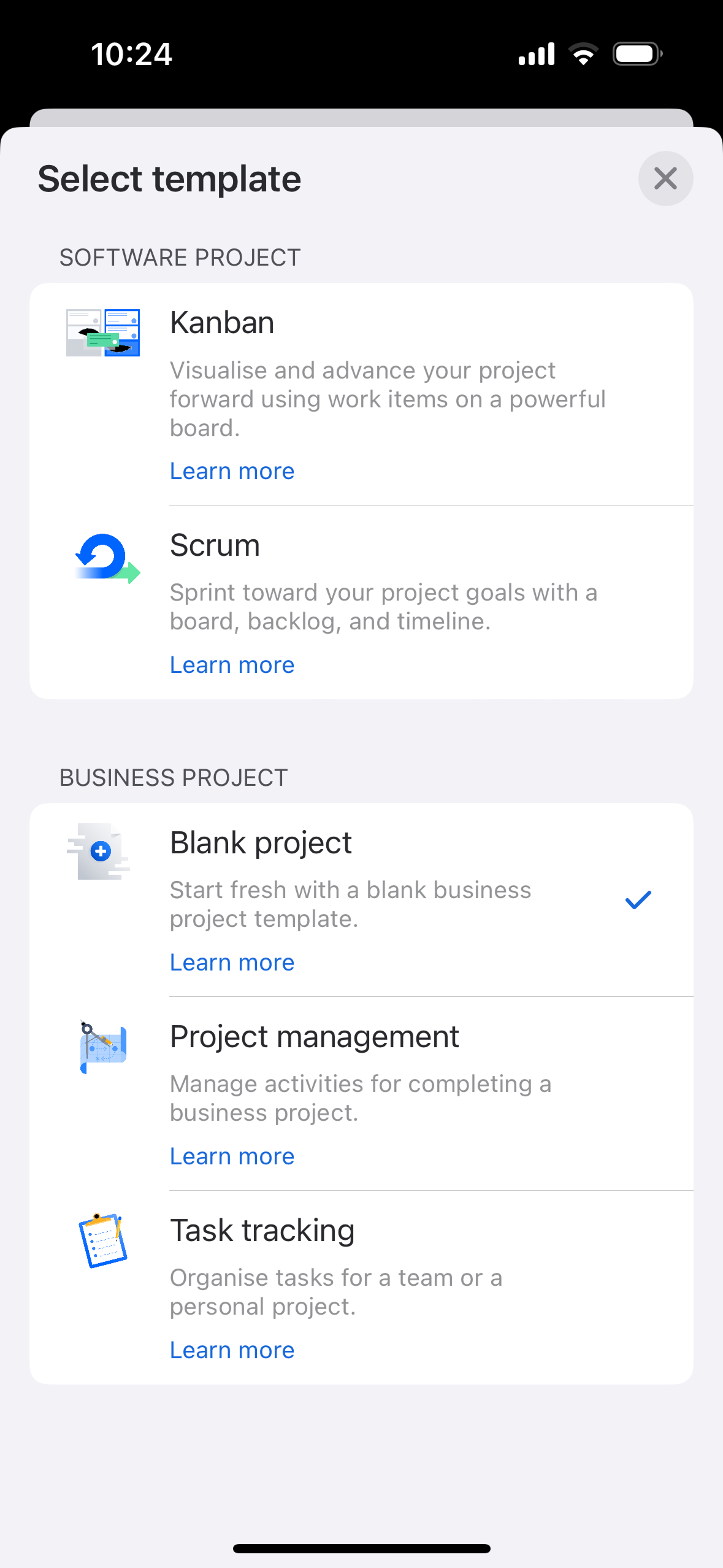 Column options (example shown on iOS)