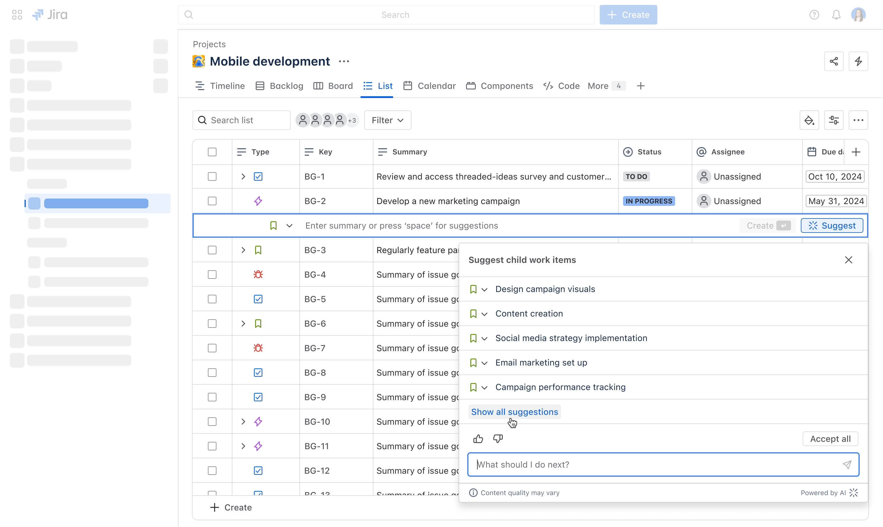 Vista previa del flujo de trabajo de la IA en Jira
