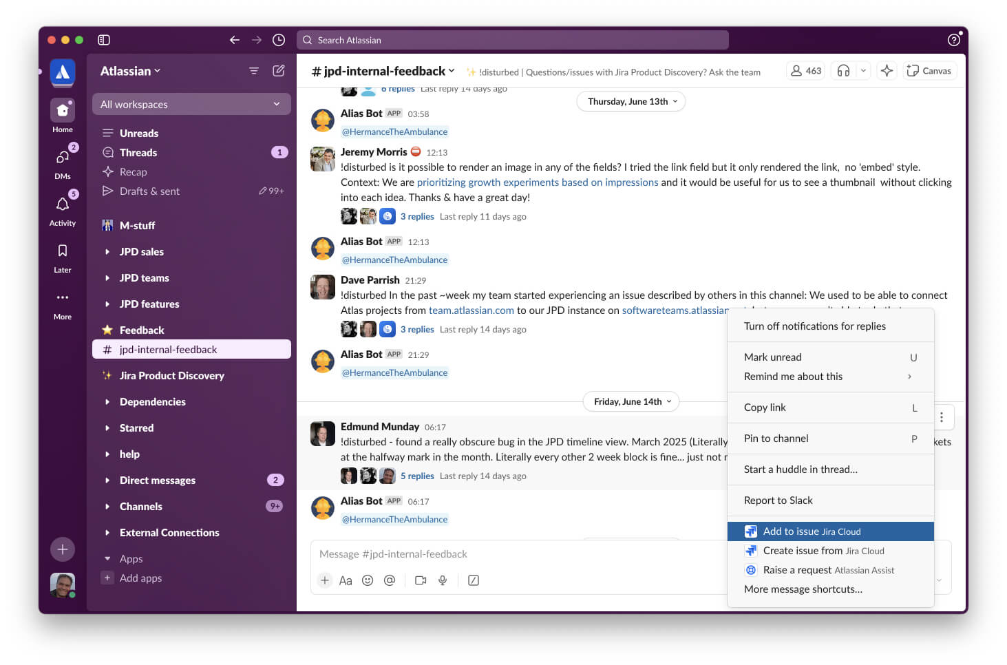 Dediziertes Slack-Channel-Feedback mit Jira-Integration