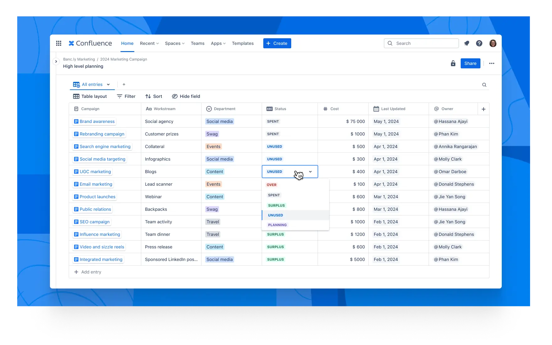 Captura de tela dos bancos de dados do Confluence.