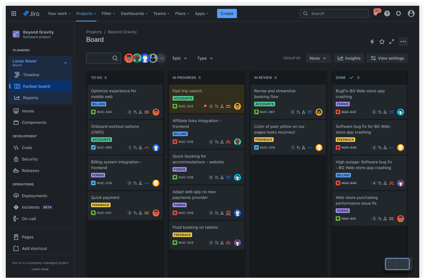 Jira のカンバン ボード ビュー