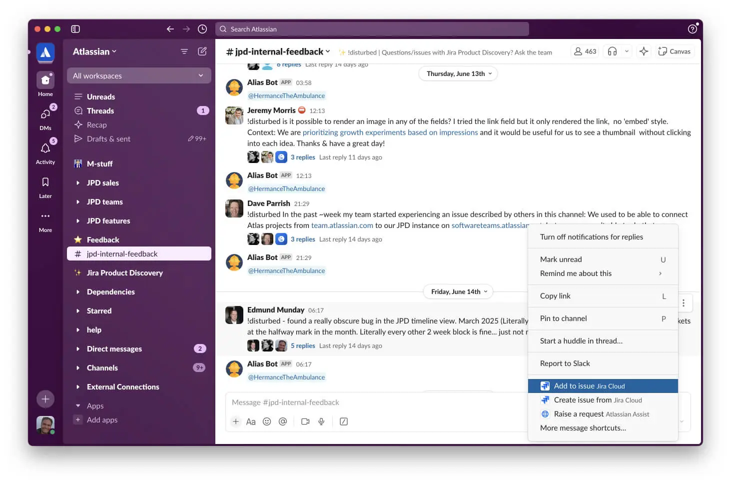 Специальный канал Slack для внутренней обратной связи