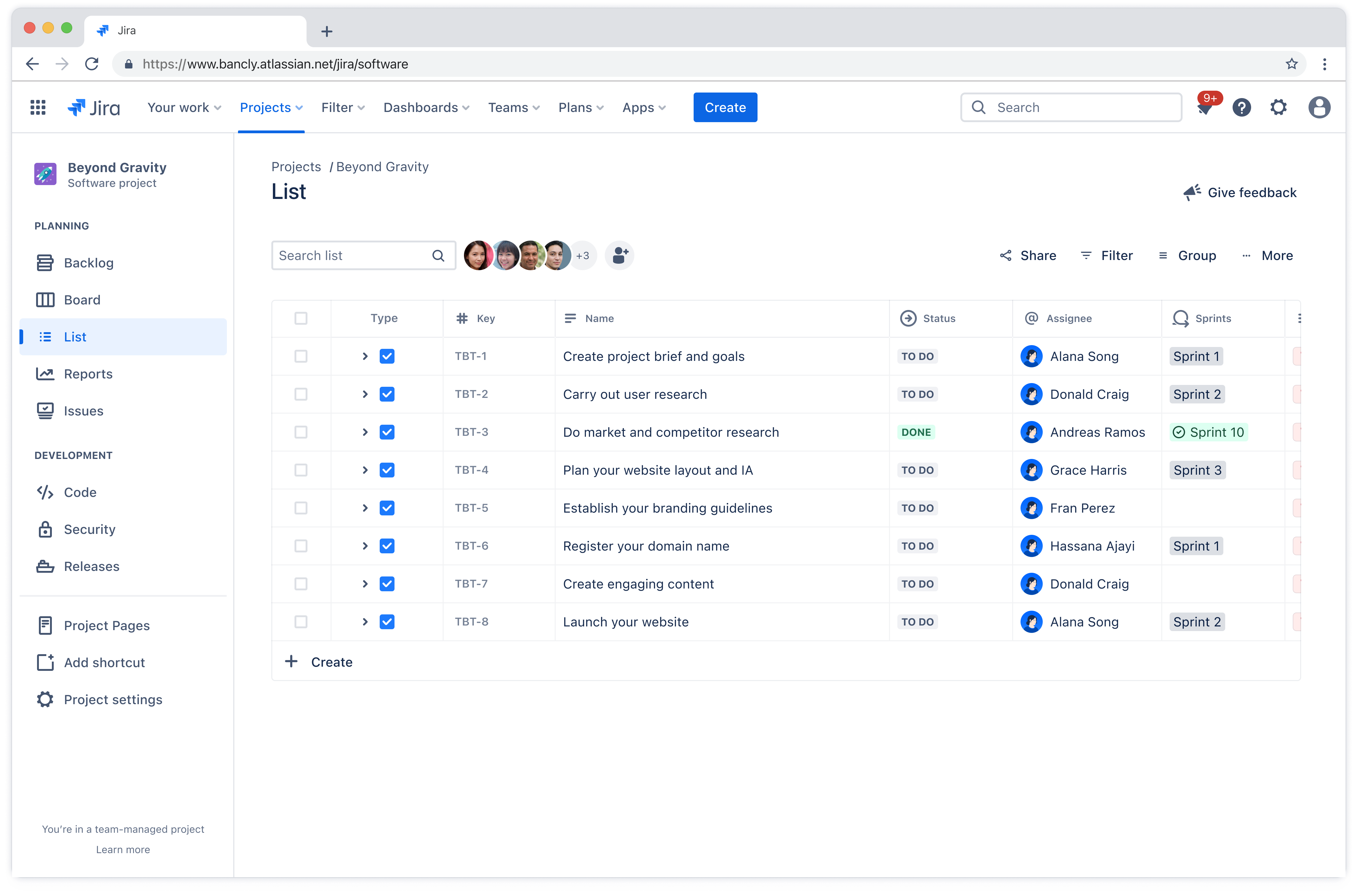 Jira 中的列表视图屏幕截图