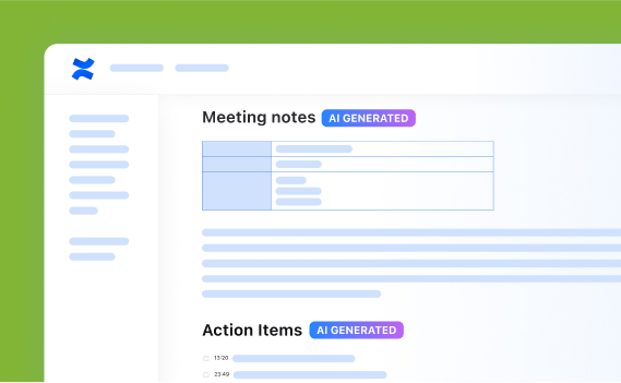 Screenshot delle note e degli elementi di azione di una riunione