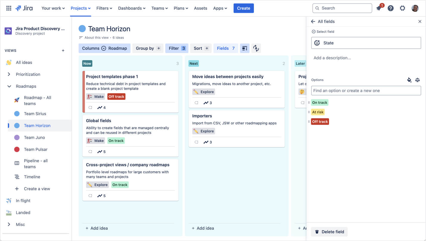 Предпросмотр доски проекта в Jira Product Discovery