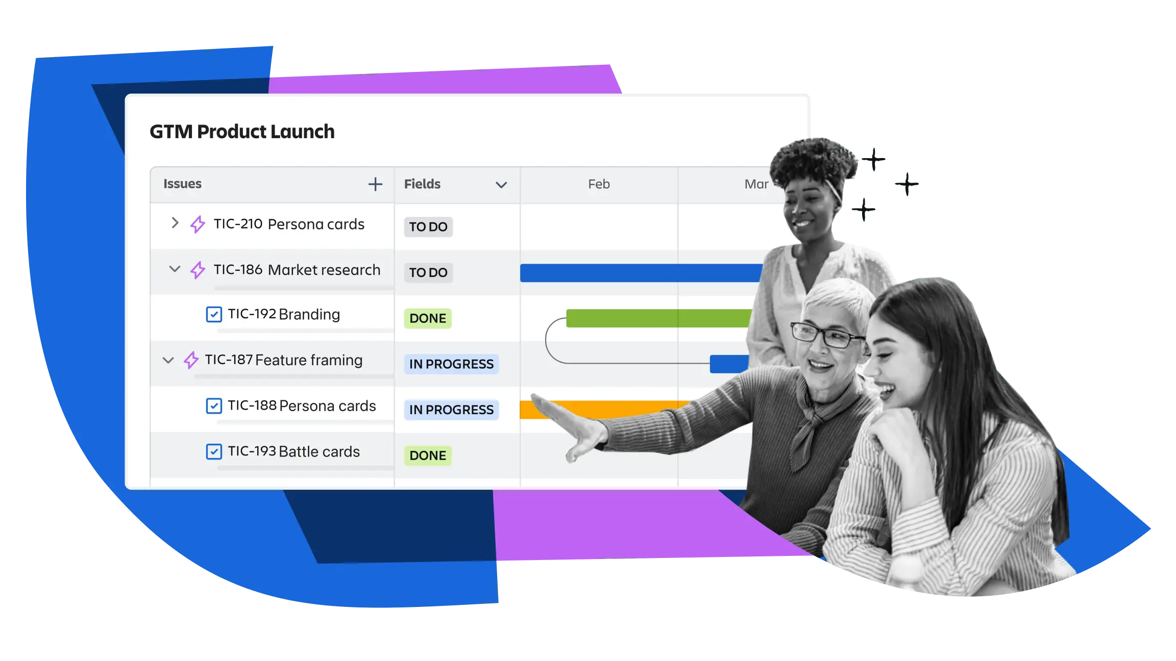 Visión general del panel de Jira con una vista completa del progreso del proyecto, la finalización de las tareas y el seguimiento de los objetivos.