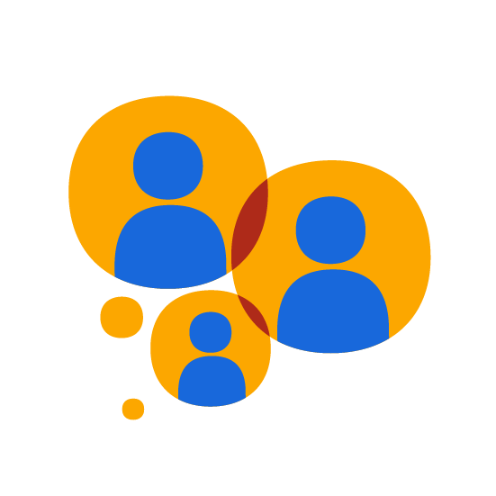 Shapes protruding from a blue circle
