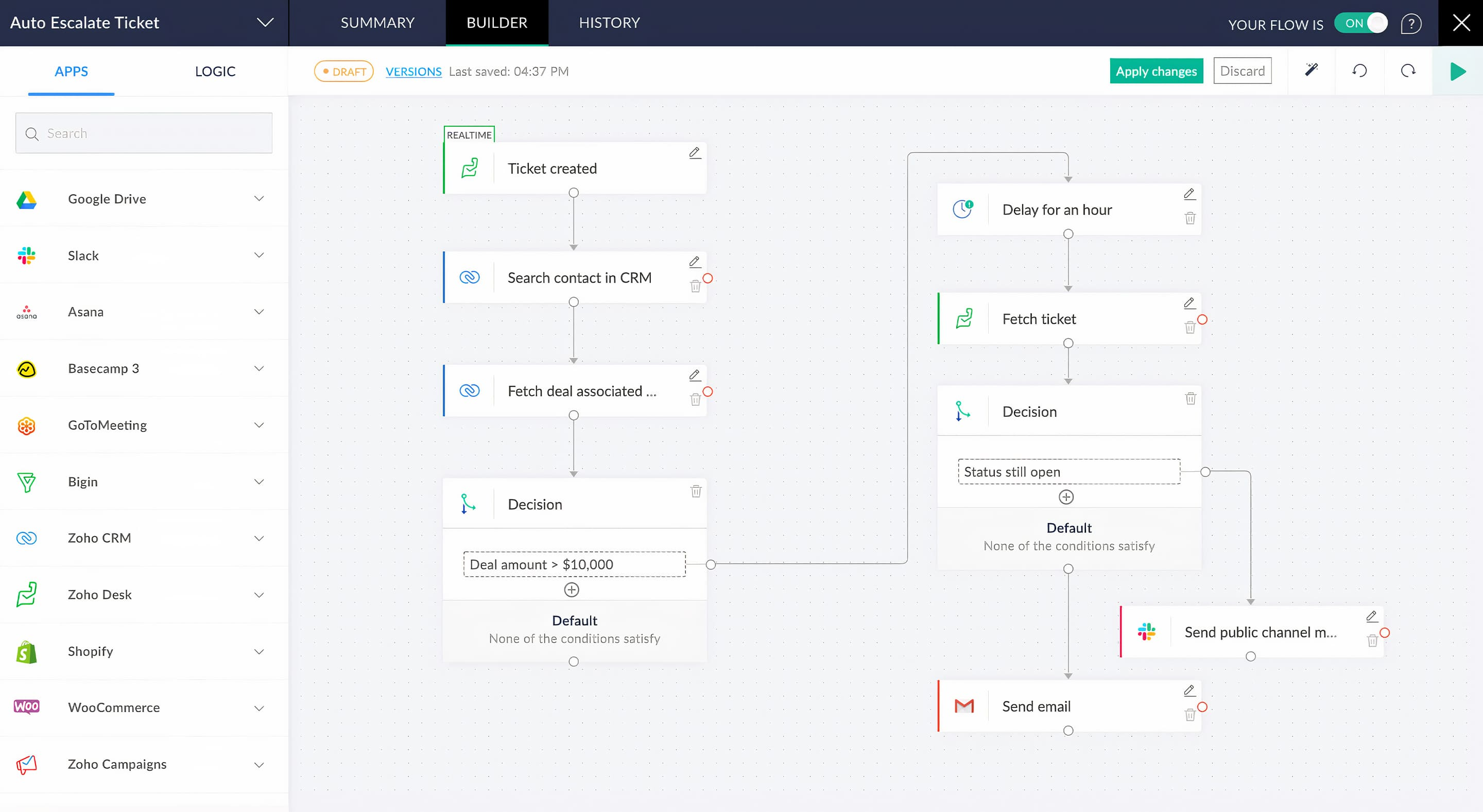 Een voorvertoning van een workflow in Zoho-flow