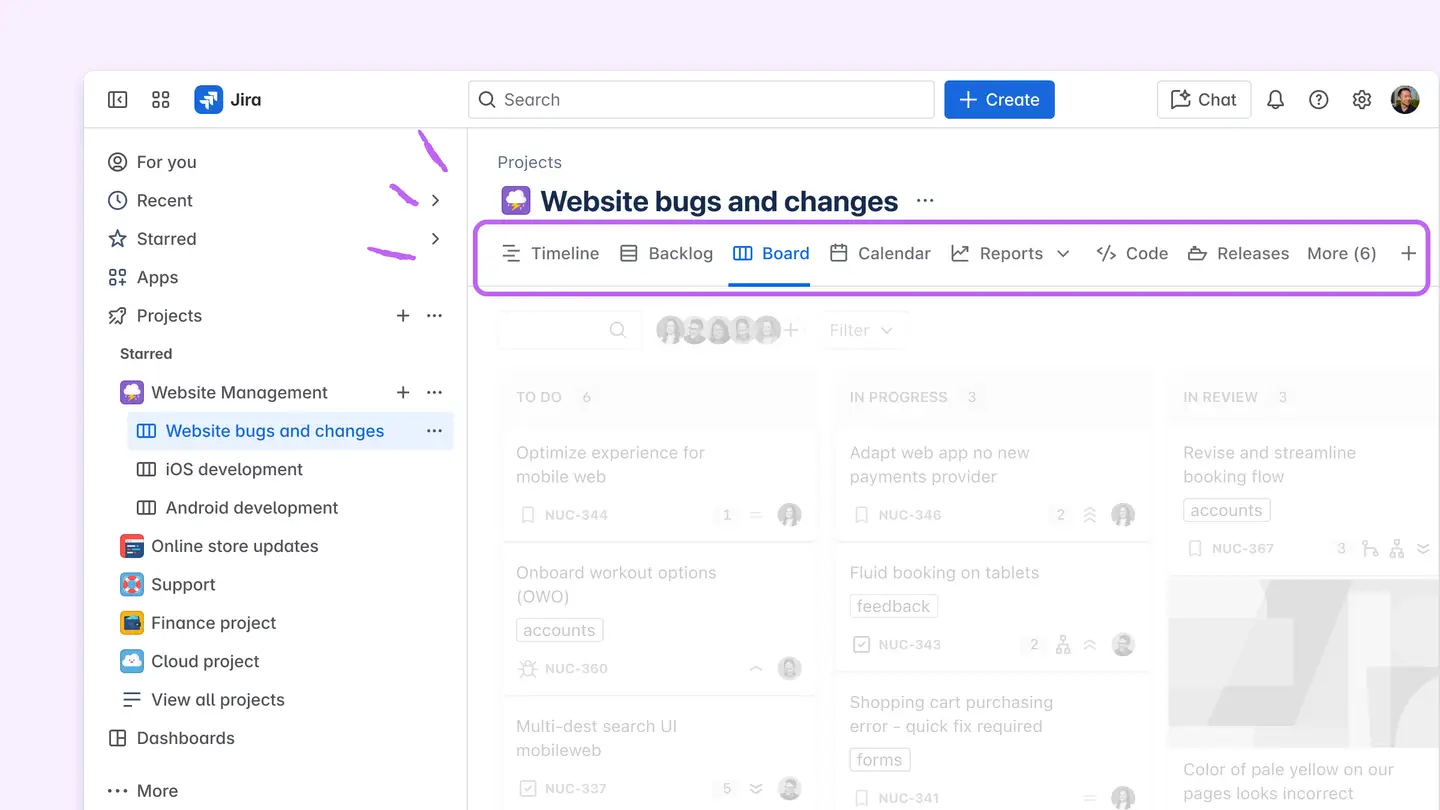 What is Jira’s project navigation screenshot