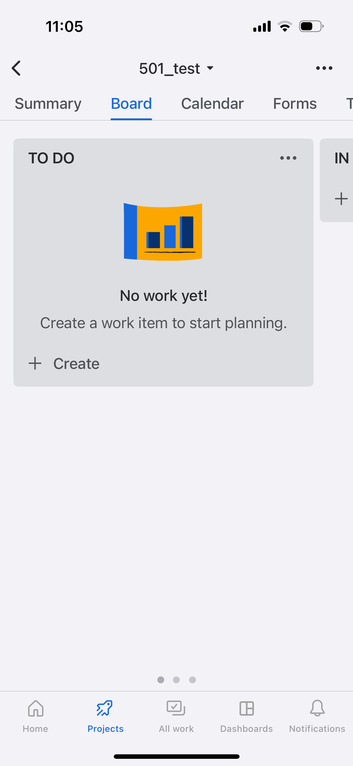 ‘Create work item’ button on a kanban board (example shown on iOS)