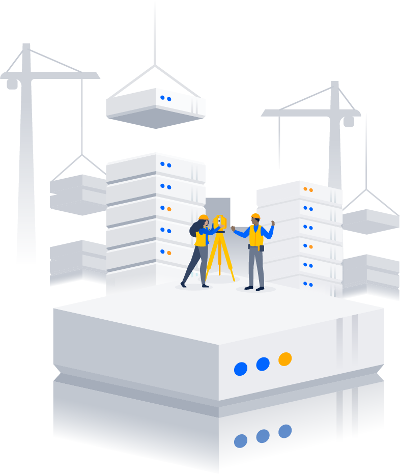 Pessoas construindo o Data Center