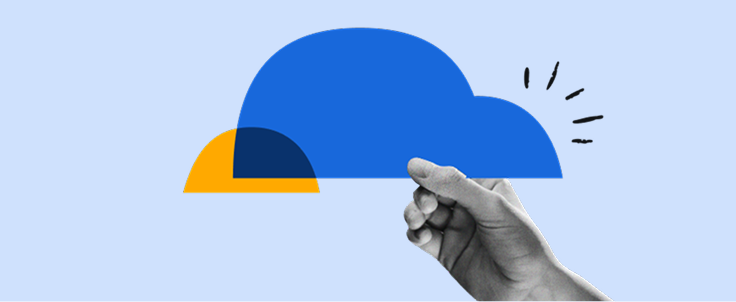 Illustration of a hand holding a blue cloud