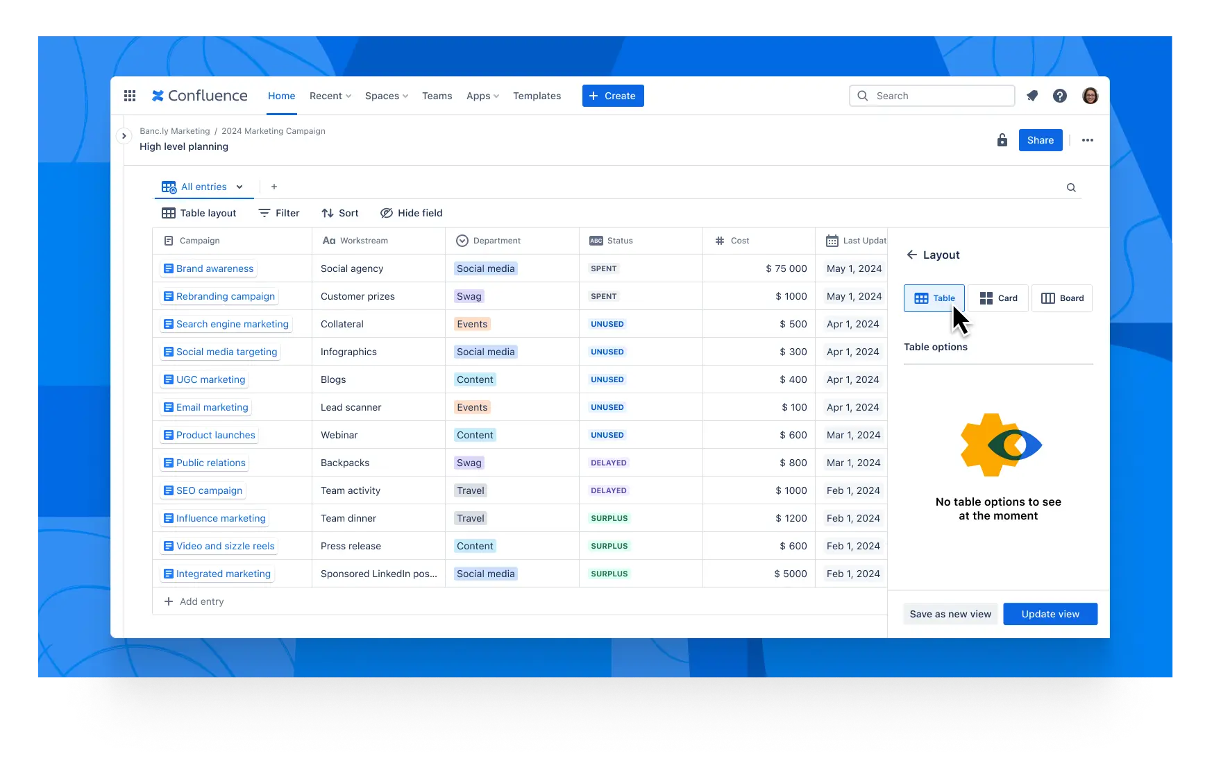 Captura de tela da visualização em formato Tabela.