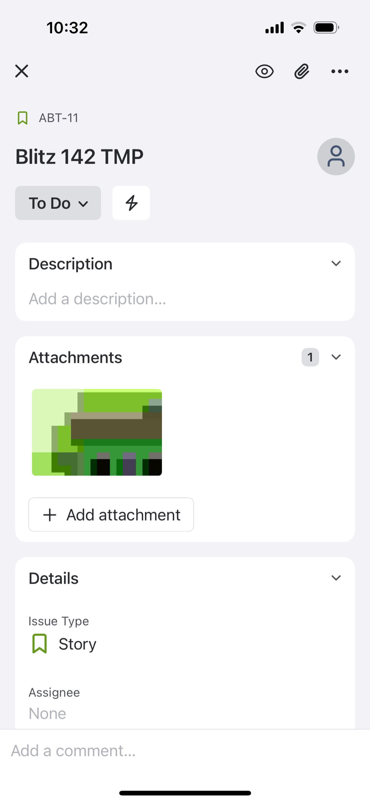 Work item status button (example shown on iOS)