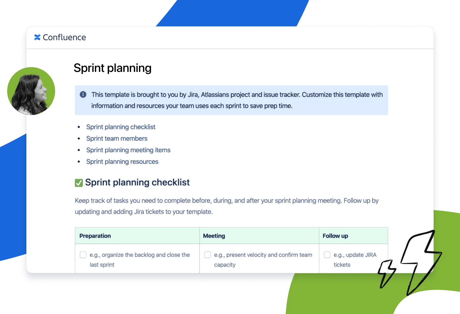 Confluence의 스프린트 계획 템플릿