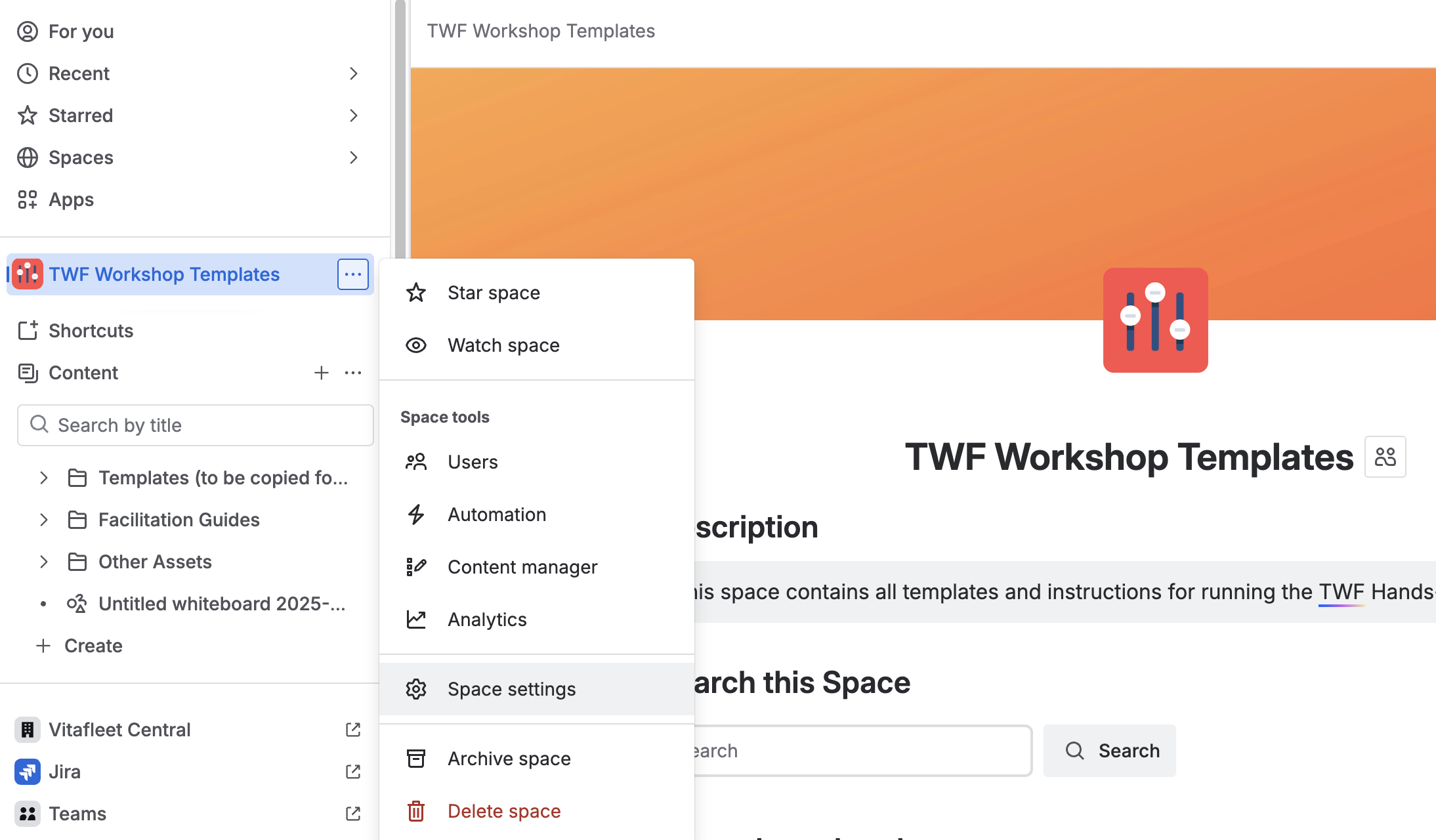 De space-instellingen bevinden zich nu onder Meer acties