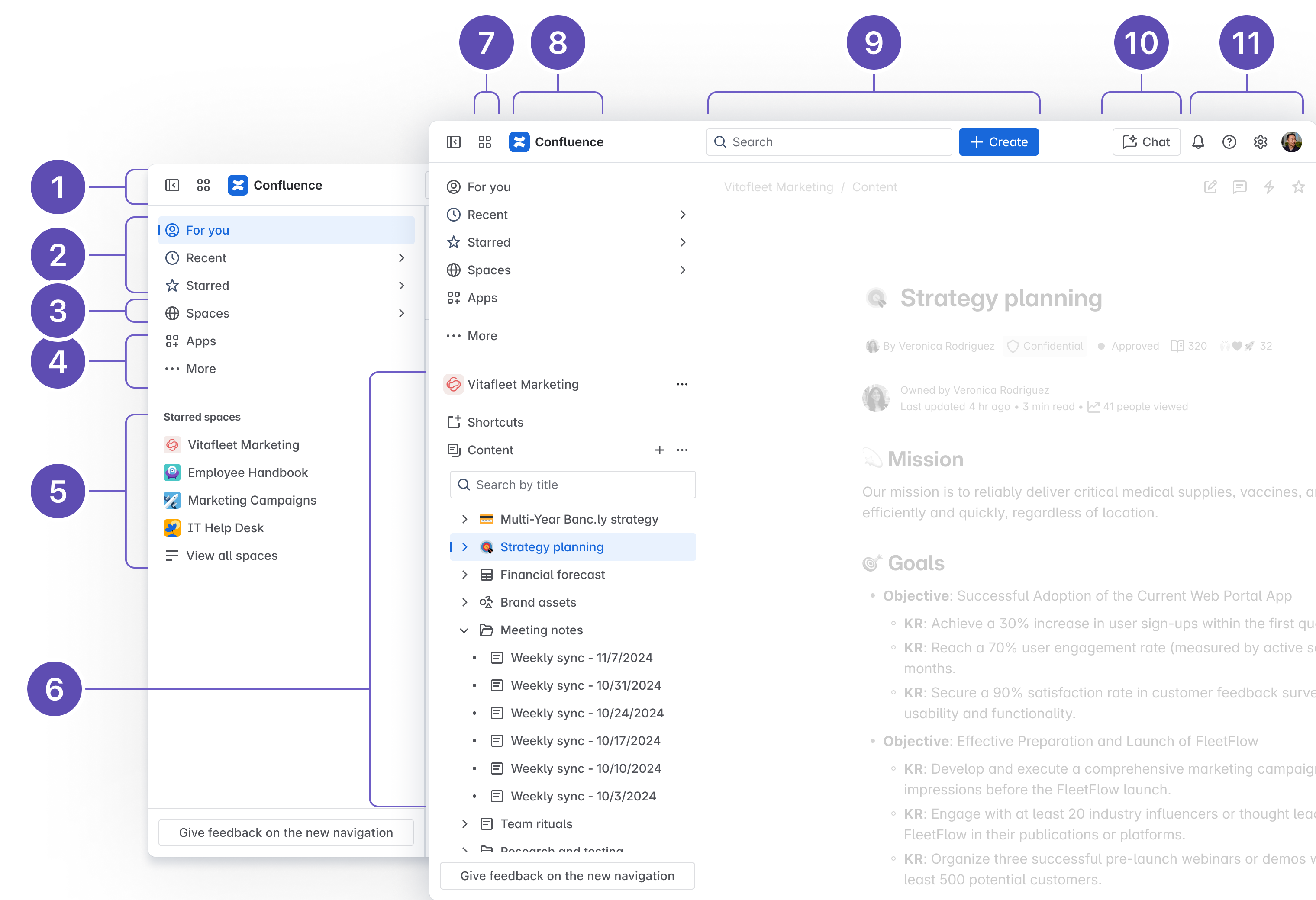 Confluence-navigatie en -interface