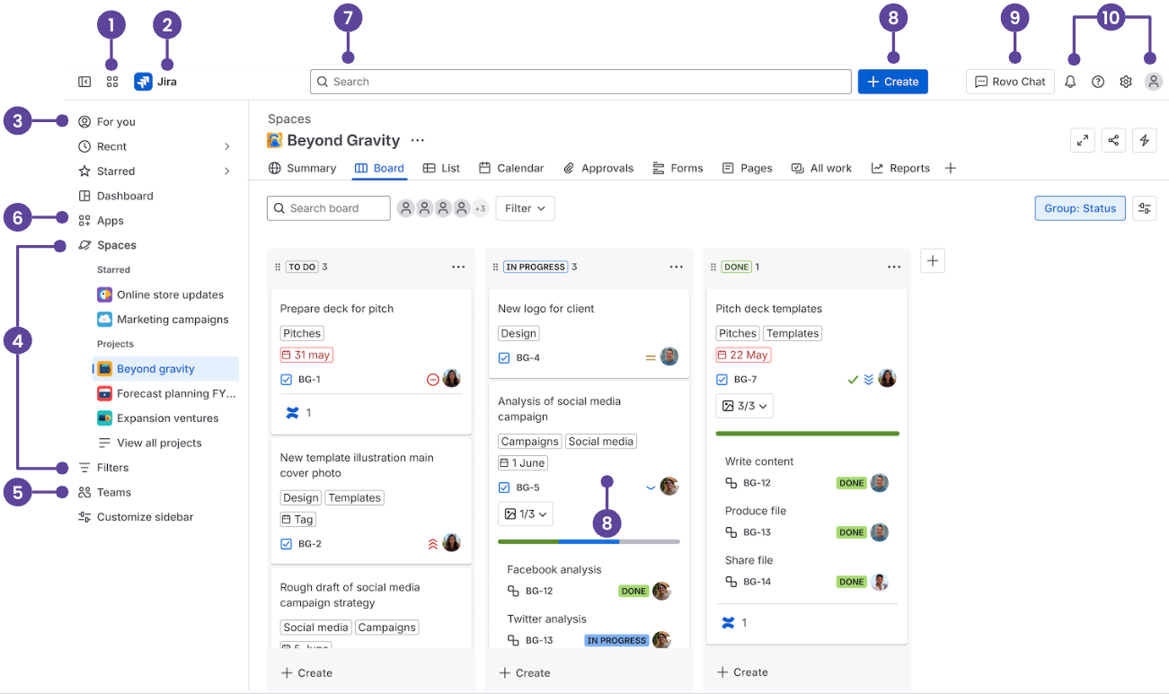 Confluence-navigatie en -interface